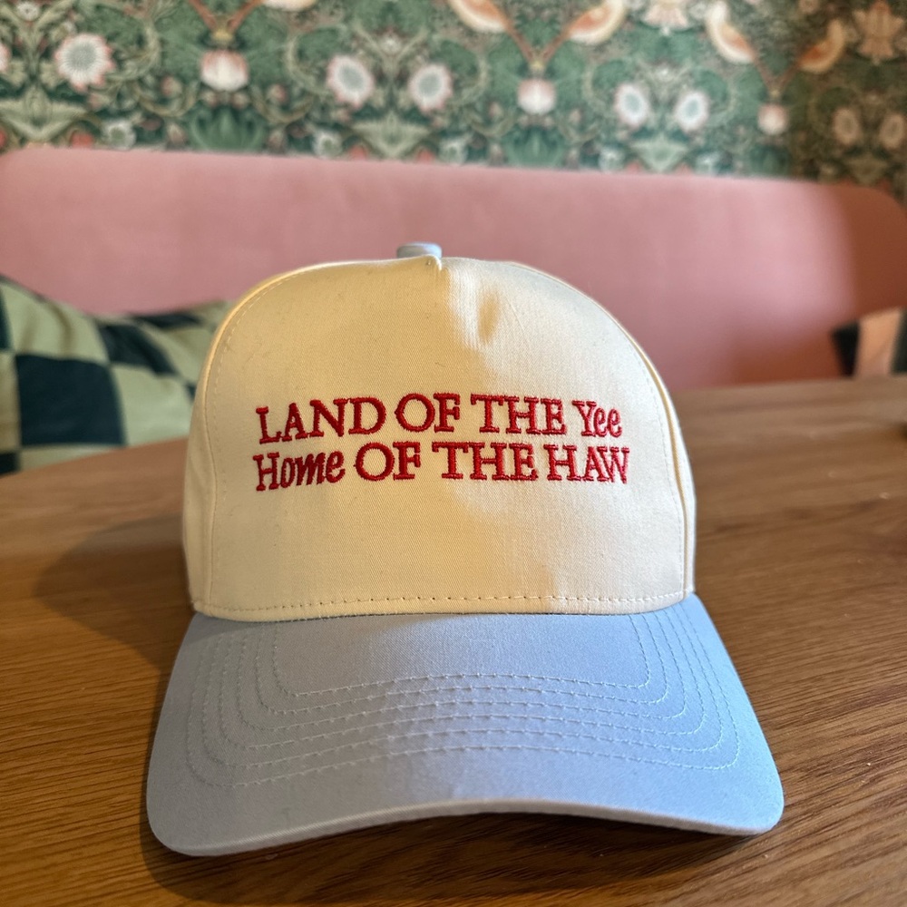 Land of the Yee Home of the Haw Trucker Hat - Cream and Blue